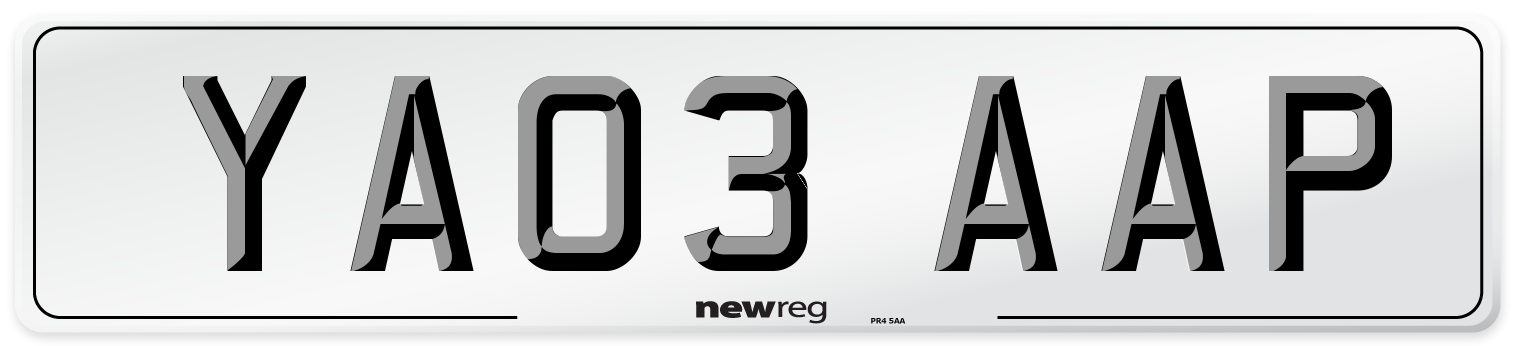YA03 AAP Number Plate from New Reg